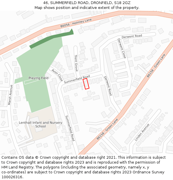 46, SUMMERFIELD ROAD, DRONFIELD, S18 2GZ: Location map and indicative extent of plot