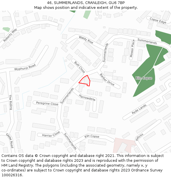 46, SUMMERLANDS, CRANLEIGH, GU6 7BP: Location map and indicative extent of plot