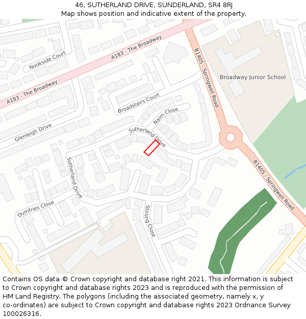 46, SUTHERLAND DRIVE, SUNDERLAND, SR4 8RJ: Location map and indicative extent of plot