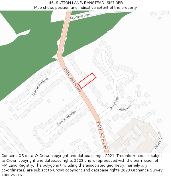 46, SUTTON LANE, BANSTEAD, SM7 3RB: Location map and indicative extent of plot