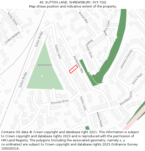 46, SUTTON LANE, SHREWSBURY, SY3 7QQ: Location map and indicative extent of plot