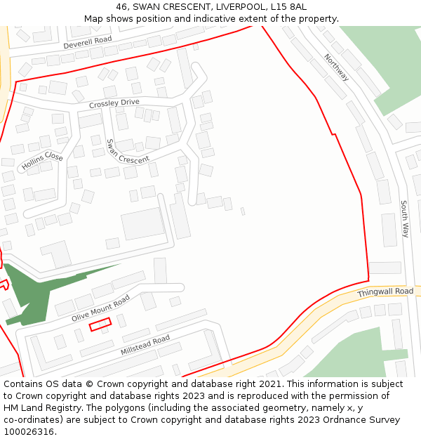 46, SWAN CRESCENT, LIVERPOOL, L15 8AL: Location map and indicative extent of plot