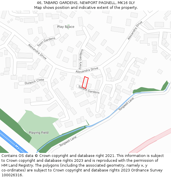 46, TABARD GARDENS, NEWPORT PAGNELL, MK16 0LY: Location map and indicative extent of plot