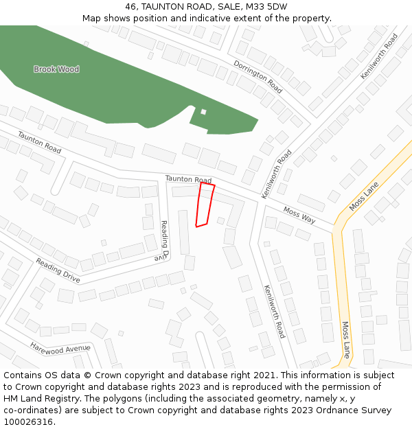 46, TAUNTON ROAD, SALE, M33 5DW: Location map and indicative extent of plot