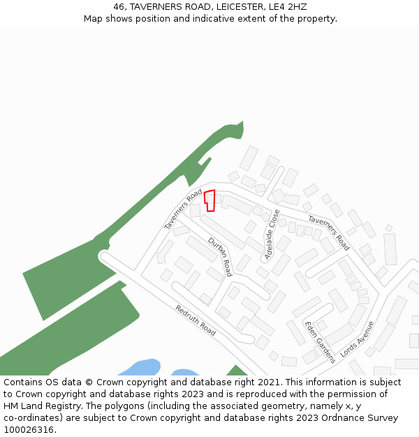 46, TAVERNERS ROAD, LEICESTER, LE4 2HZ: Location map and indicative extent of plot