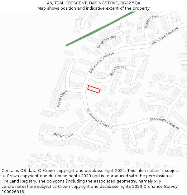 46, TEAL CRESCENT, BASINGSTOKE, RG22 5QX: Location map and indicative extent of plot