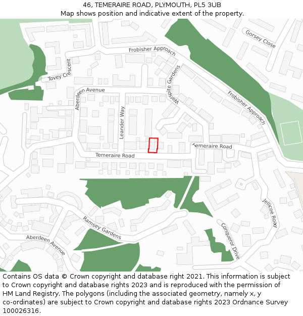 46, TEMERAIRE ROAD, PLYMOUTH, PL5 3UB: Location map and indicative extent of plot