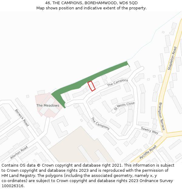 46, THE CAMPIONS, BOREHAMWOOD, WD6 5QD: Location map and indicative extent of plot