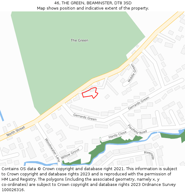 46, THE GREEN, BEAMINSTER, DT8 3SD: Location map and indicative extent of plot