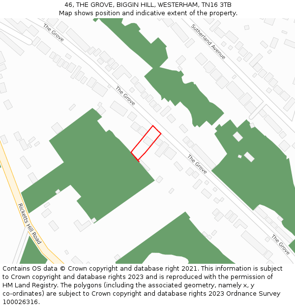 46, THE GROVE, BIGGIN HILL, WESTERHAM, TN16 3TB: Location map and indicative extent of plot