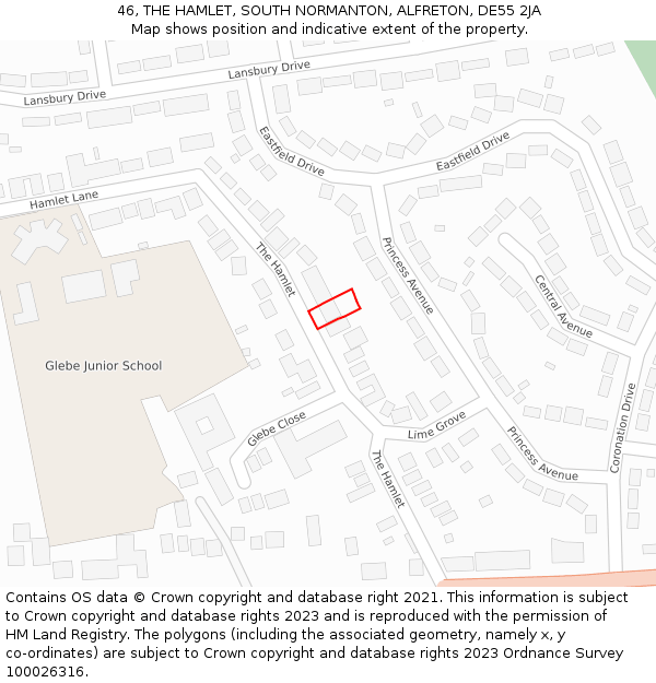 46, THE HAMLET, SOUTH NORMANTON, ALFRETON, DE55 2JA: Location map and indicative extent of plot