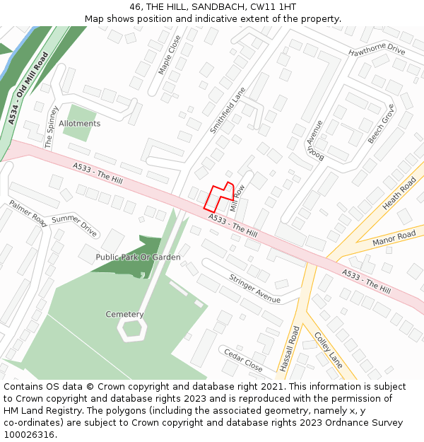 46, THE HILL, SANDBACH, CW11 1HT: Location map and indicative extent of plot