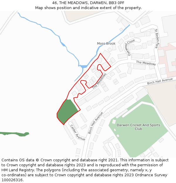 46, THE MEADOWS, DARWEN, BB3 0PF: Location map and indicative extent of plot