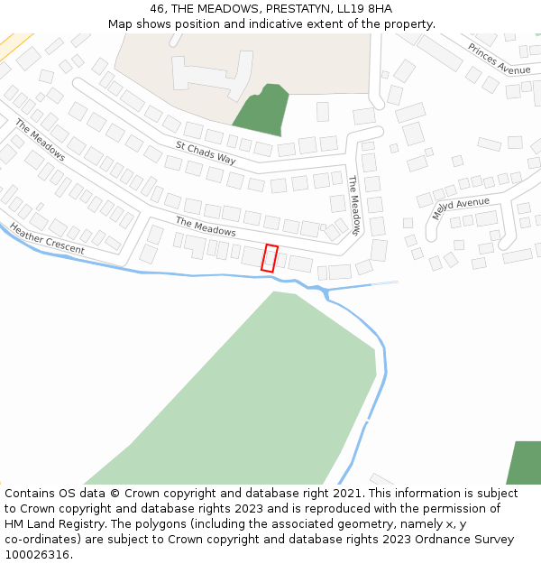 46, THE MEADOWS, PRESTATYN, LL19 8HA: Location map and indicative extent of plot