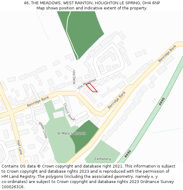 46, THE MEADOWS, WEST RAINTON, HOUGHTON LE SPRING, DH4 6NP: Location map and indicative extent of plot