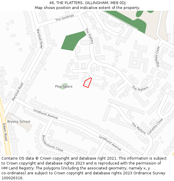 46, THE PLATTERS, GILLINGHAM, ME8 0DJ: Location map and indicative extent of plot