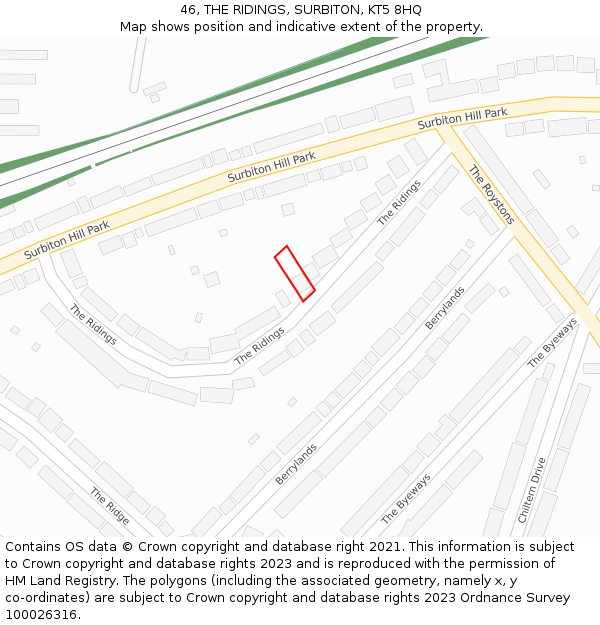 46, THE RIDINGS, SURBITON, KT5 8HQ: Location map and indicative extent of plot