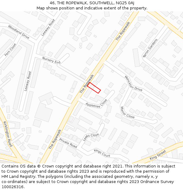 46, THE ROPEWALK, SOUTHWELL, NG25 0AJ: Location map and indicative extent of plot