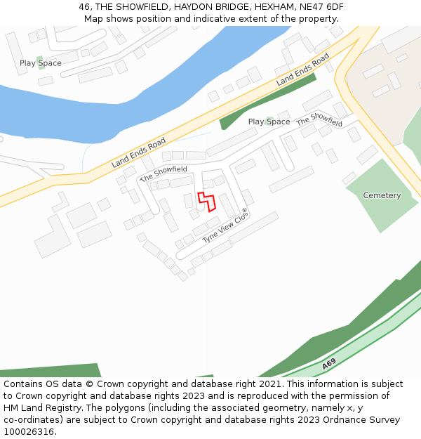 46, THE SHOWFIELD, HAYDON BRIDGE, HEXHAM, NE47 6DF: Location map and indicative extent of plot