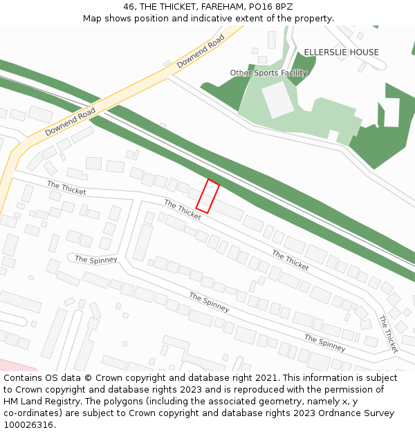 46, THE THICKET, FAREHAM, PO16 8PZ: Location map and indicative extent of plot