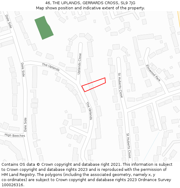 46, THE UPLANDS, GERRARDS CROSS, SL9 7JG: Location map and indicative extent of plot