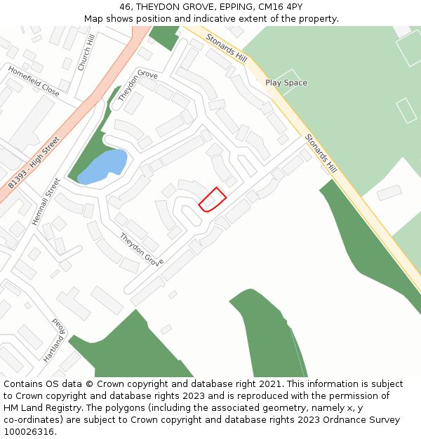 46, THEYDON GROVE, EPPING, CM16 4PY: Location map and indicative extent of plot