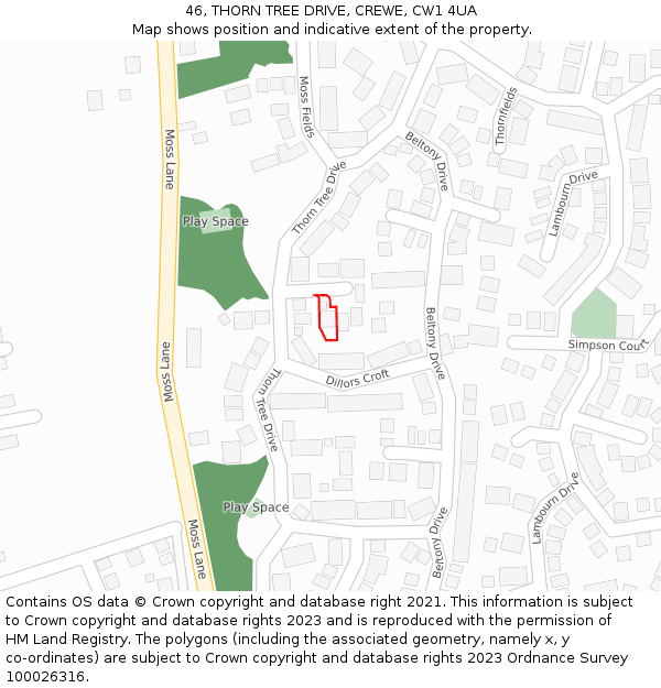 46, THORN TREE DRIVE, CREWE, CW1 4UA: Location map and indicative extent of plot