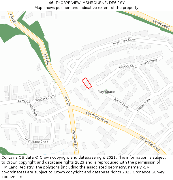 46, THORPE VIEW, ASHBOURNE, DE6 1SY: Location map and indicative extent of plot