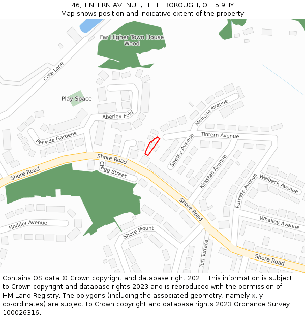 46, TINTERN AVENUE, LITTLEBOROUGH, OL15 9HY: Location map and indicative extent of plot