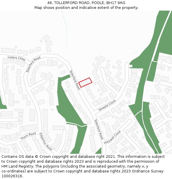46, TOLLERFORD ROAD, POOLE, BH17 9AG: Location map and indicative extent of plot