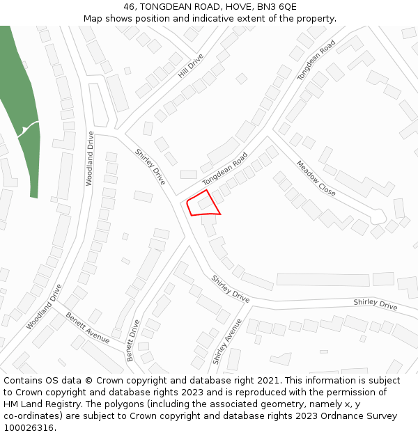 46, TONGDEAN ROAD, HOVE, BN3 6QE: Location map and indicative extent of plot