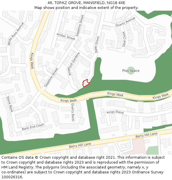 46, TOPAZ GROVE, MANSFIELD, NG18 4XE: Location map and indicative extent of plot