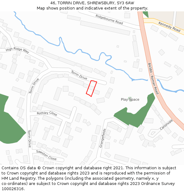 46, TORRIN DRIVE, SHREWSBURY, SY3 6AW: Location map and indicative extent of plot