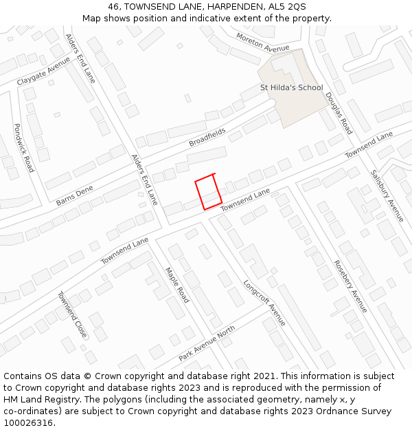 46, TOWNSEND LANE, HARPENDEN, AL5 2QS: Location map and indicative extent of plot