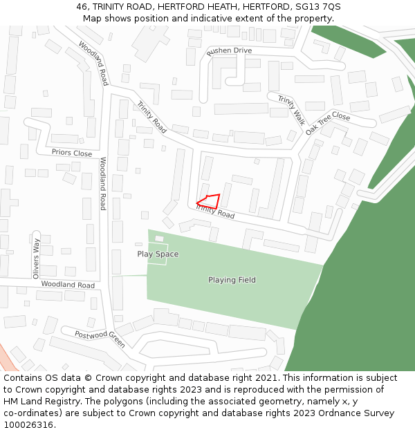 46, TRINITY ROAD, HERTFORD HEATH, HERTFORD, SG13 7QS: Location map and indicative extent of plot