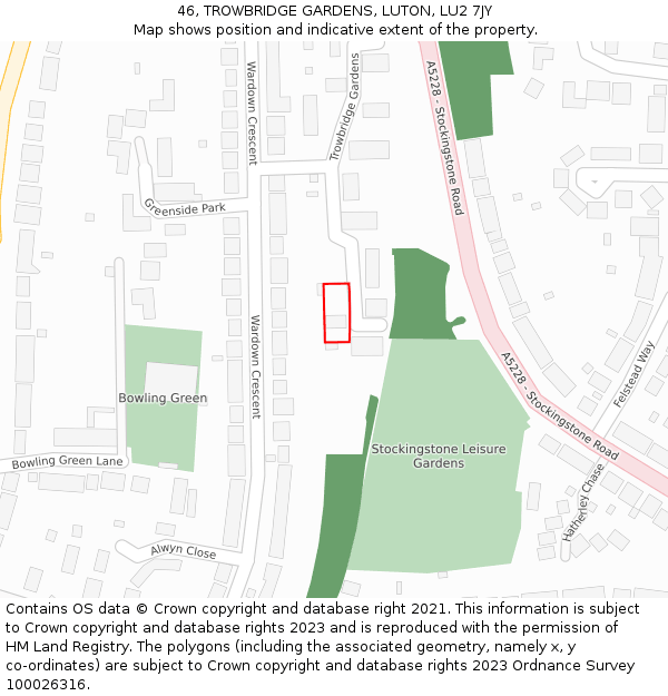 46, TROWBRIDGE GARDENS, LUTON, LU2 7JY: Location map and indicative extent of plot