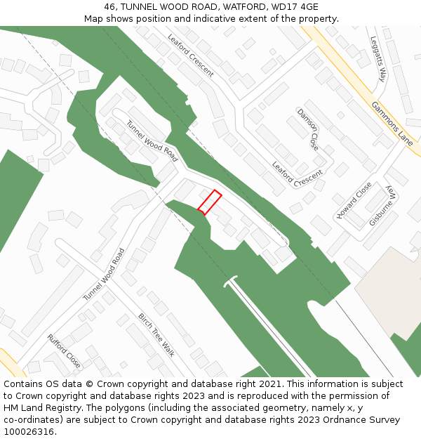 46, TUNNEL WOOD ROAD, WATFORD, WD17 4GE: Location map and indicative extent of plot