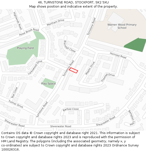 46, TURNSTONE ROAD, STOCKPORT, SK2 5XU: Location map and indicative extent of plot