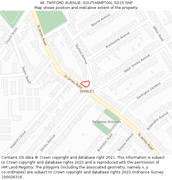 46, TWYFORD AVENUE, SOUTHAMPTON, SO15 5NP: Location map and indicative extent of plot