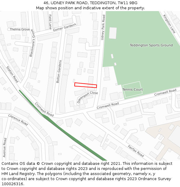 46, UDNEY PARK ROAD, TEDDINGTON, TW11 9BG: Location map and indicative extent of plot