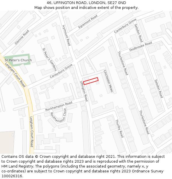 46, UFFINGTON ROAD, LONDON, SE27 0ND: Location map and indicative extent of plot