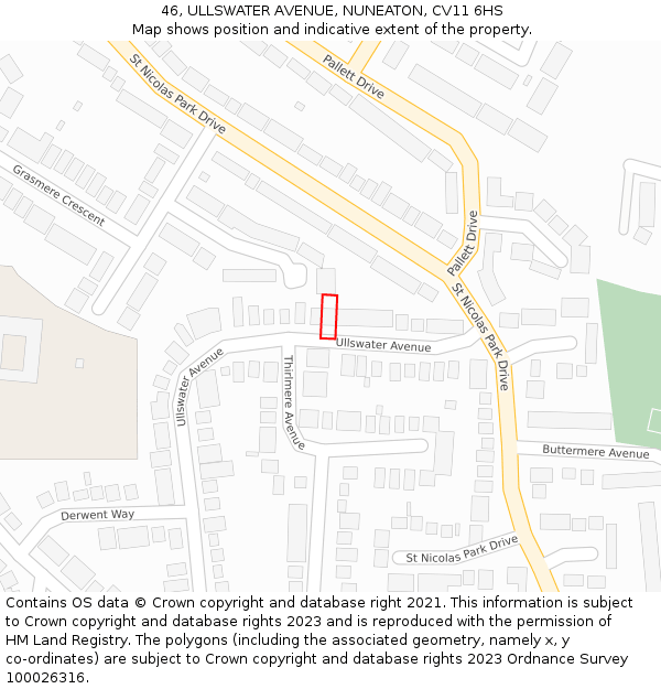 46, ULLSWATER AVENUE, NUNEATON, CV11 6HS: Location map and indicative extent of plot