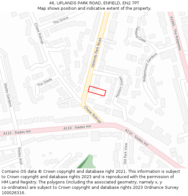 46, UPLANDS PARK ROAD, ENFIELD, EN2 7PT: Location map and indicative extent of plot