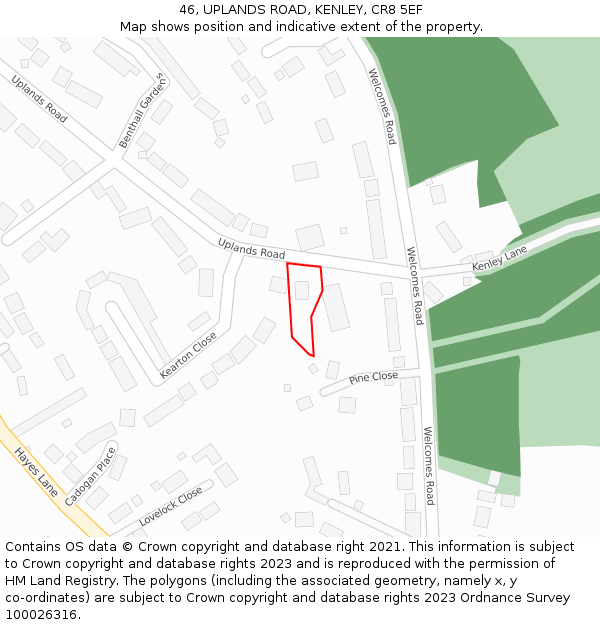 46, UPLANDS ROAD, KENLEY, CR8 5EF: Location map and indicative extent of plot