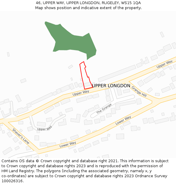 46, UPPER WAY, UPPER LONGDON, RUGELEY, WS15 1QA: Location map and indicative extent of plot