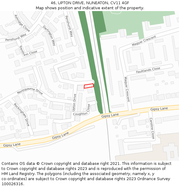 46, UPTON DRIVE, NUNEATON, CV11 4GF: Location map and indicative extent of plot