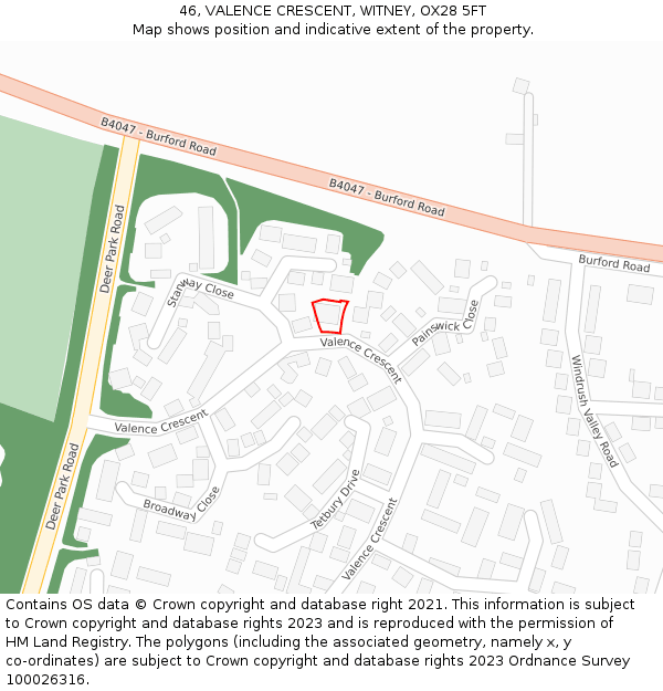 46, VALENCE CRESCENT, WITNEY, OX28 5FT: Location map and indicative extent of plot