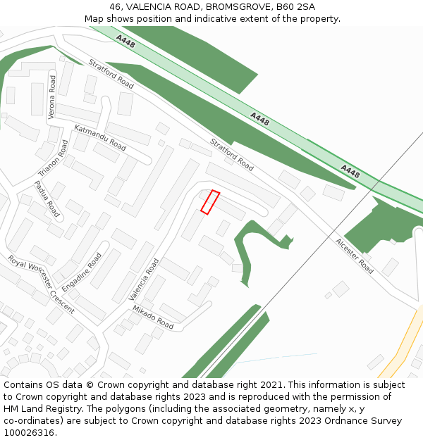 46, VALENCIA ROAD, BROMSGROVE, B60 2SA: Location map and indicative extent of plot