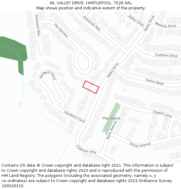 46, VALLEY DRIVE, HARTLEPOOL, TS26 0AL: Location map and indicative extent of plot