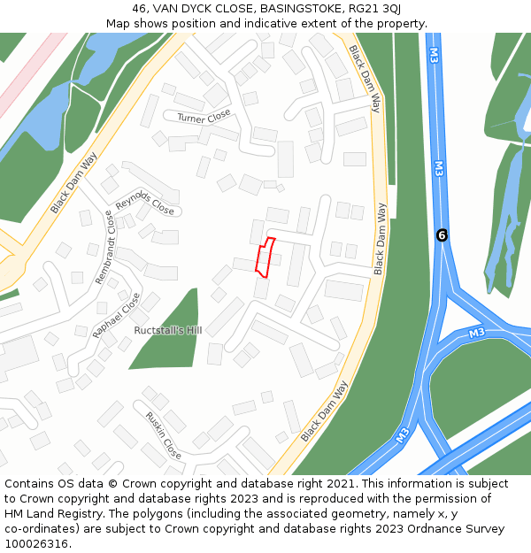 46, VAN DYCK CLOSE, BASINGSTOKE, RG21 3QJ: Location map and indicative extent of plot